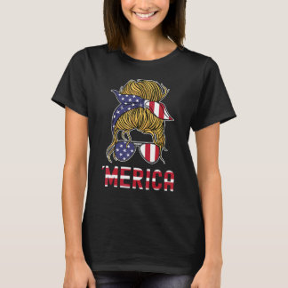 Camiseta Gafas de sol Merica 4 de julio de mujeres con moño