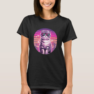 Camiseta Gafas de sol para gato Scottish Fold Retro Synthwa
