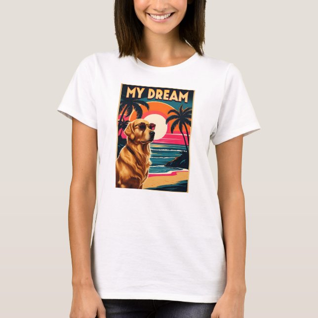 Camiseta Gafas de sol para perros retro Playa de la puesta  (Anverso)