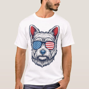 Camiseta Gafas de sol patrióticas para perros Westie Arte v
