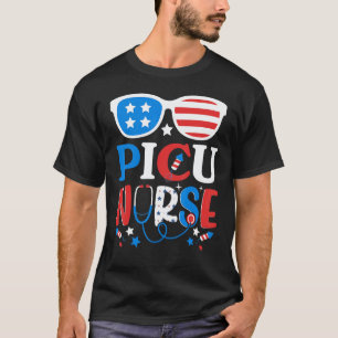 Camiseta Gafas de sol patrióticas Picu Nurse 4 de julio ame