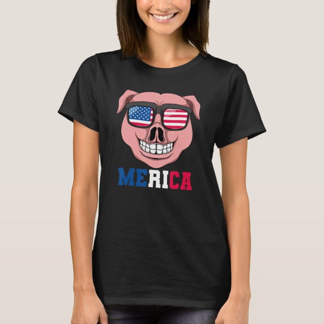 Camiseta Gafas De Sol Pig Merica 4 De Julio Niños Chicas Es (Anverso)