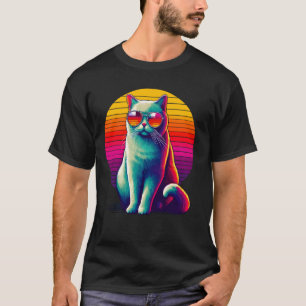 Camiseta Gafas de sol puesta de sol retro gato cartujo Char