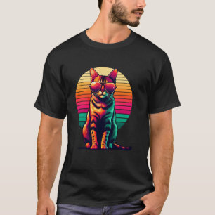 Camiseta Gafas de sol Retro Atardecer Gato Bengalí
