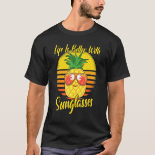 Camiseta Gafas de sol Retro Atardecer Playa Vacaciones Piña