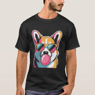 Camiseta Gafas de sol retro Corgi Bubblegum Diseño de perro