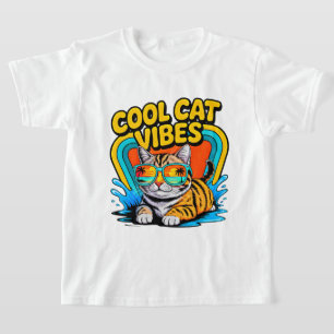 Camiseta Gafas de sol retro de gato de verano Vibraciones d