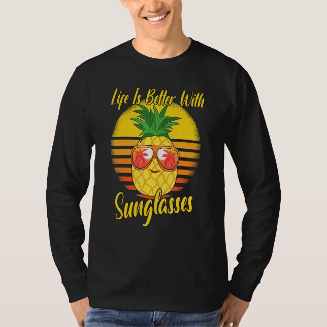 Camiseta Gafas de sol Retro Sunset Beach Vacaciones Pineapp (Anverso)