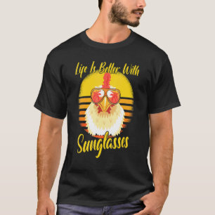 Camiseta Gafas de sol Retro Sunset Beach Vacaciones Pollo
