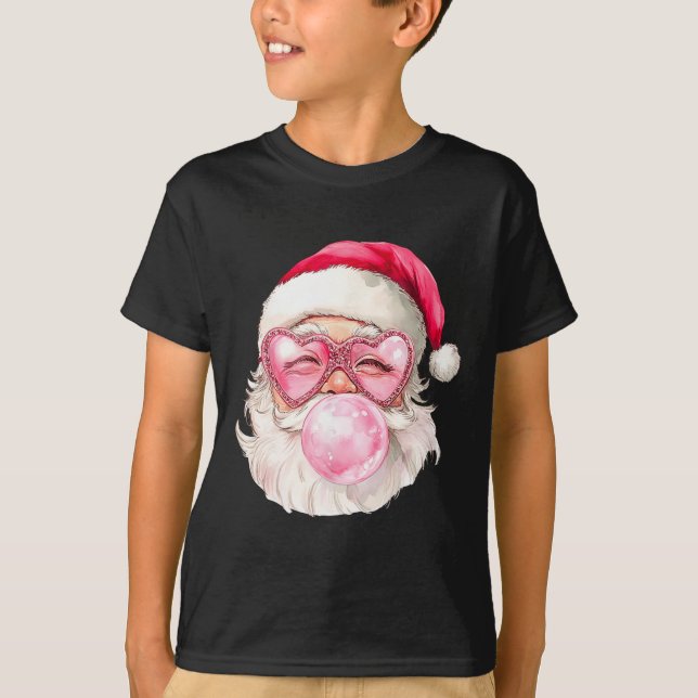 Camiseta Gafas de sol rosadas de chicle de Navidad de Santa (Anverso)