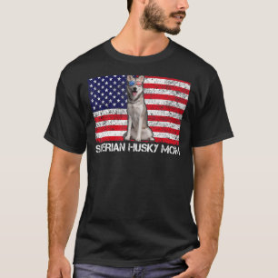 Camiseta Gafas de sol Siberian Husky Mom Flag Estados Unido