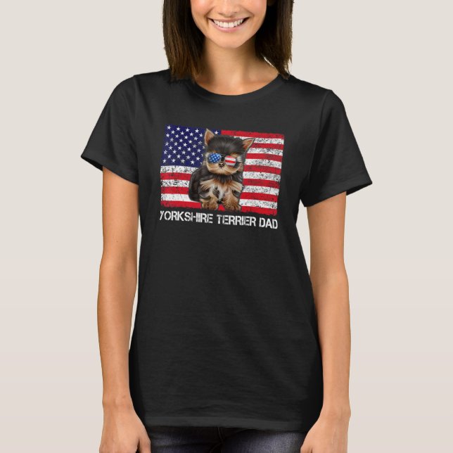 Camiseta Gafas de sol Yorkshire Terrier Dad Flag Estados Un (Anverso)