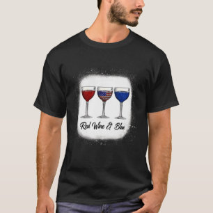 Camiseta Gafas De Vino Rojo Azul Blanco 4 De Julio Patrióti