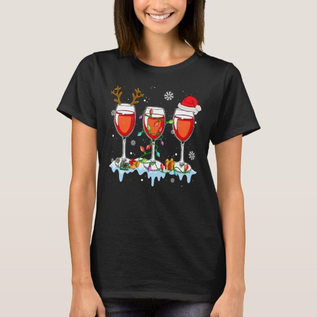 Camiseta Gafas De Vino Xmas Lámparas De Rana Santa Sombrero (Anverso)