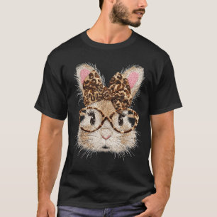 Camiseta Gafas divertidas de conejo cara bandana leopardo c