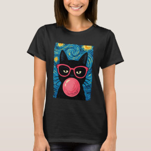 Camiseta Gafas divertidas de gato chicle La noche estrellad
