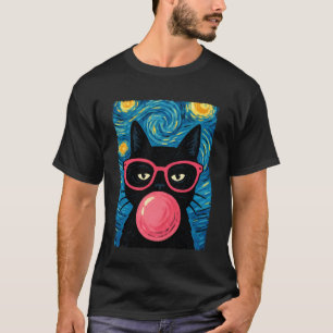 Camiseta Gafas divertidas de gato chicle La noche estrellad