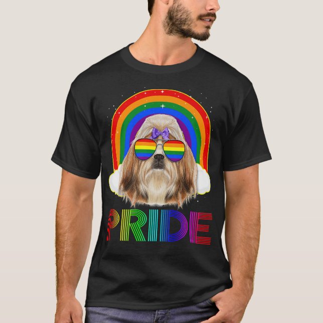 Camiseta Gafas para perros Shih Tzu LGBT Arcoíris Gay Lesbi (Anverso)