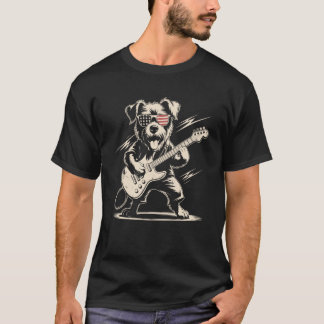 Camiseta Gafas Patrióticas Bandera Americana Perro Tocando 