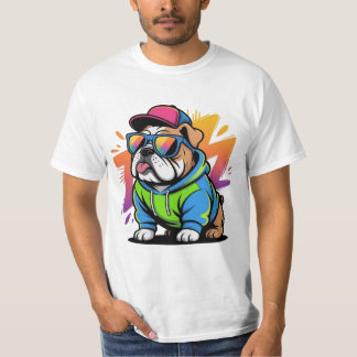 Camiseta Gafas Retro de Streetwear de Bulldog Genial