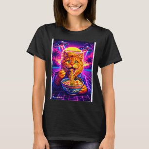 Camiseta Gafico de ramen de gato ovni meme retro synthwave