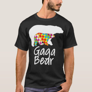 Camiseta Gaga Autism Awareness Bear Rainbow Puzzle Ribbon D