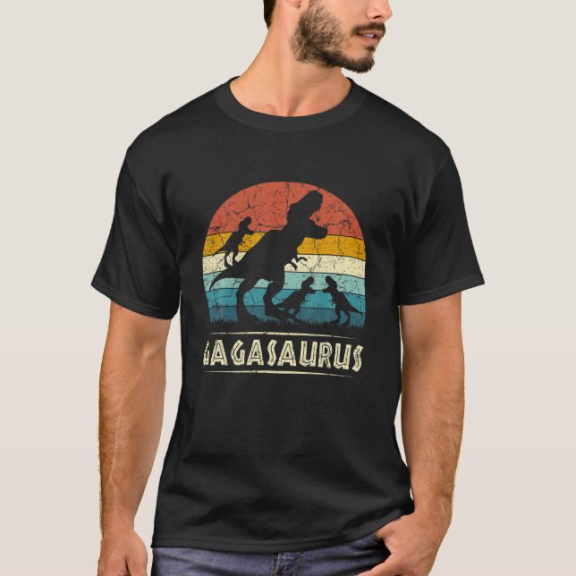 Camiseta Gaga Dinosaur Gagasaurus 3 Tres niños divertida ma (Anverso)