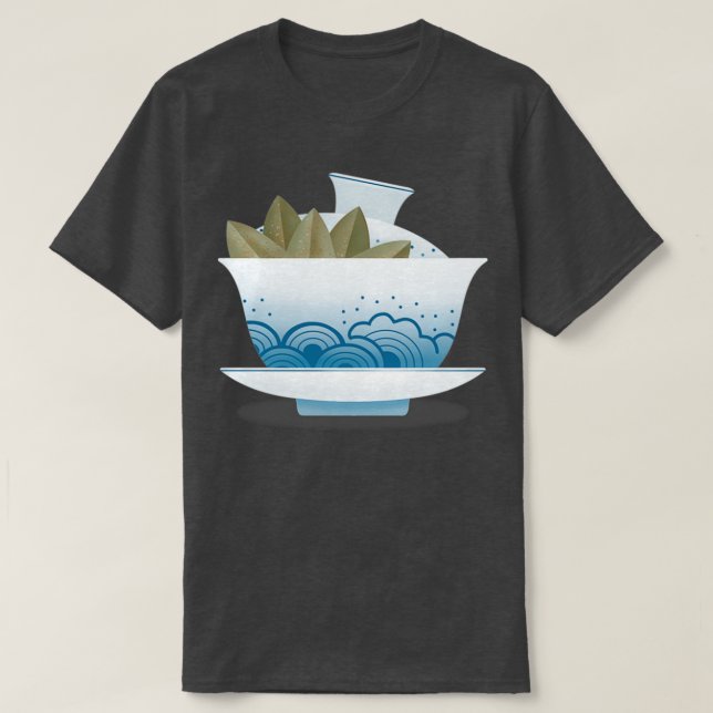Camiseta Gaiwan con hojas de té verde Un set para lo tradic (Diseño del anverso)