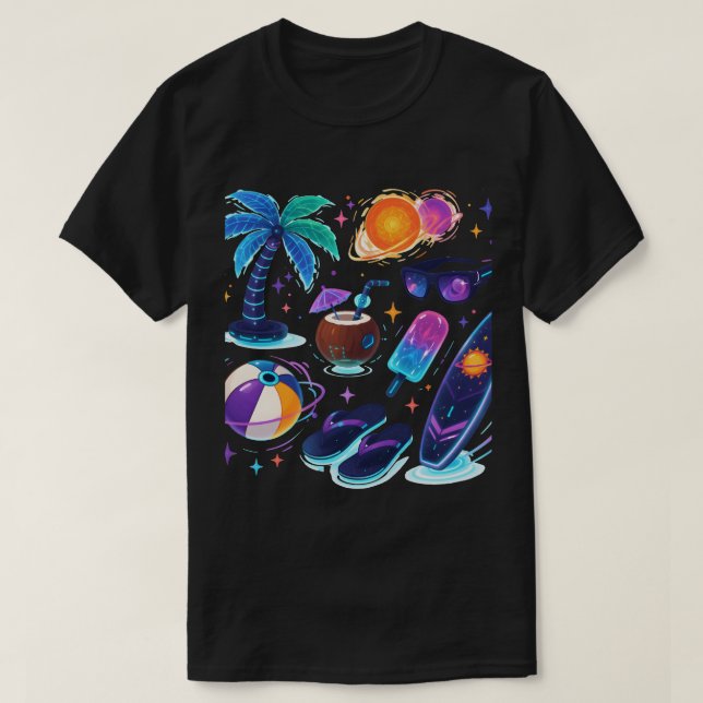 Camiseta Galactic Summer Vibes – Neon Futurista (Diseño del anverso)