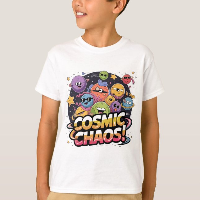 Camiseta Galaxia caótica caricaturista con carácter caprich (Anverso)