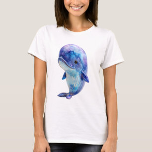 Camiseta Galaxia de Acuarela Celeste Ballena Azul Mujeres