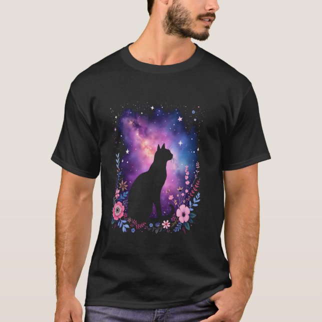 Camiseta galaxia de flores de imagen de gato (Anverso)