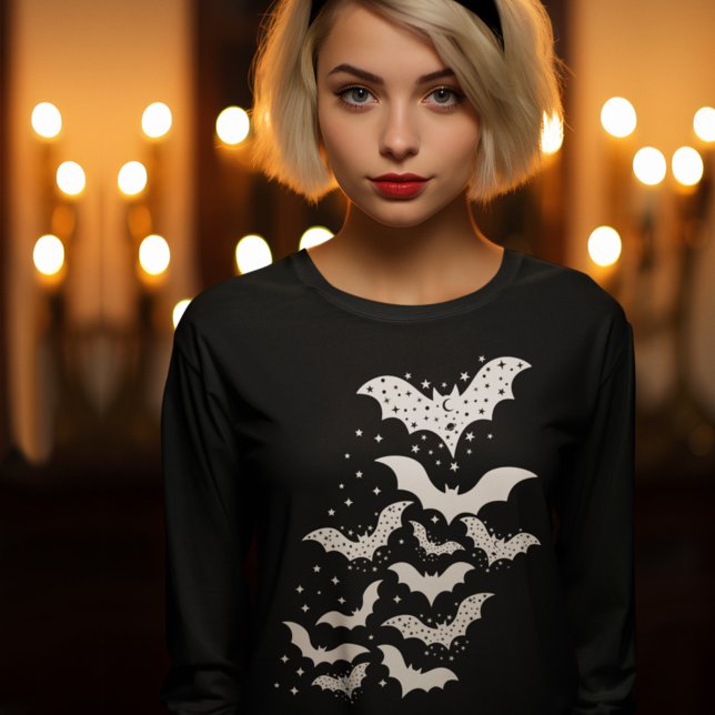 Camiseta Galaxia de Halloween Volando murciélagos blancos y (Subido por el creador)