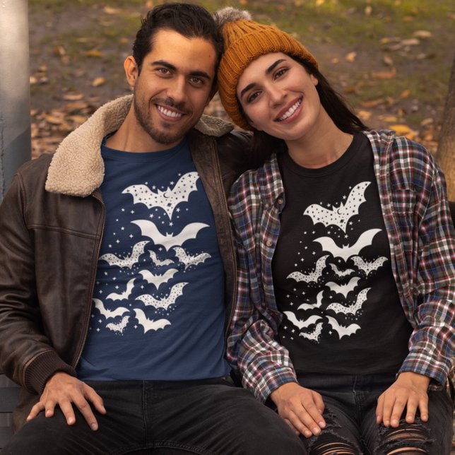 Camiseta Galaxia de Halloween Volando murciélagos blancos y (Subido por el creador)