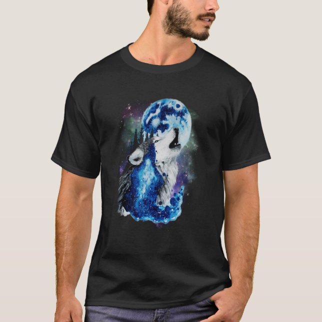 Camiseta Galaxia del Bosque Icy Moon de Caza de Lobo Gris (Anverso)
