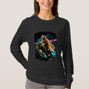Camiseta Galaxia divertida de los gatos montando dinosaurio