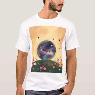 Camiseta Galaxia impresionista con jardín floreciente