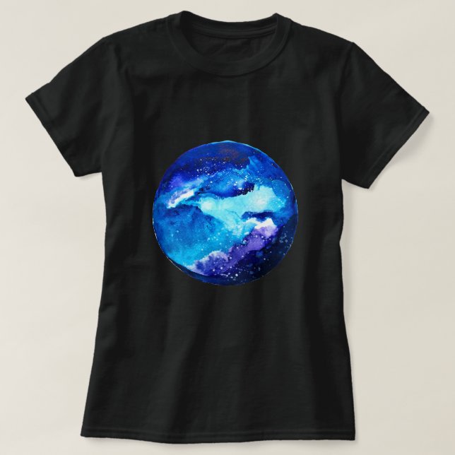 Camiseta Galaxia nebulosa del planeta azul acuarela (Diseño del anverso)