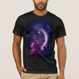 Camiseta Galaxia Púrpura Vibrante Luna Creciente Celestial