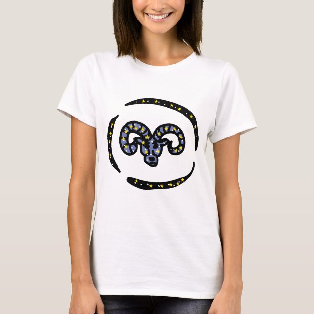 Camiseta Galaxy Aries Ram T‑Shirt – Bold Zodiac Sign Tee  (Anverso)