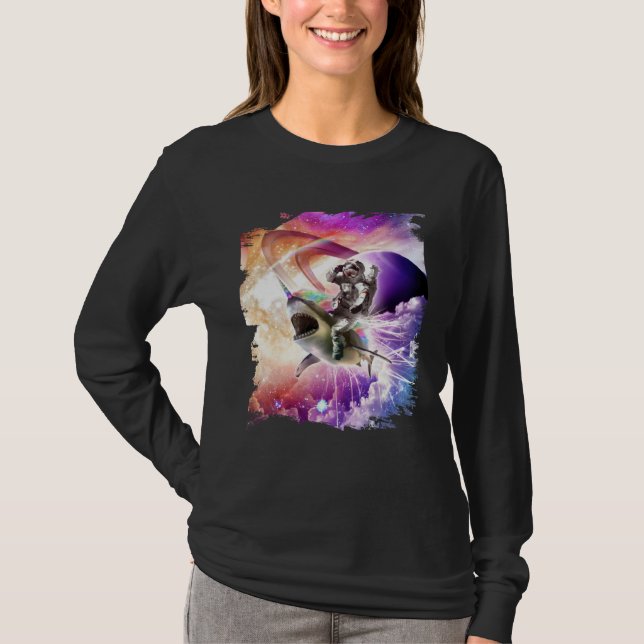 Camiseta Galaxy Astronaut Cat Riding Rainbow Shark Unicorn (Anverso)
