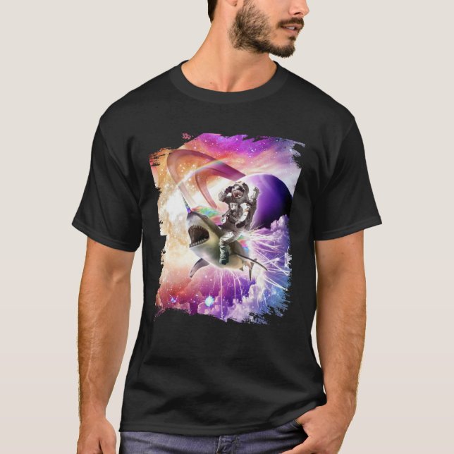 Camiseta Galaxy Astronaut Cat Riding Rainbow Shark Unicorn (Anverso)