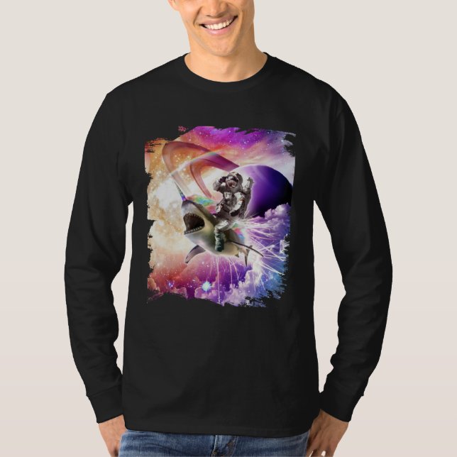 Camiseta Galaxy Astronaut Cat Riding Rainbow Shark Unicorn (Anverso)