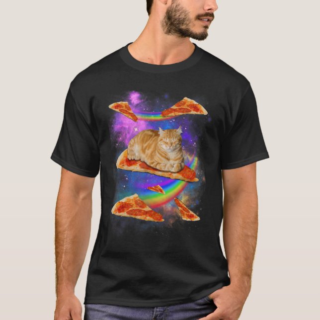 Camiseta Galaxy Cat In Space Cat Riding Pizza (Anverso)