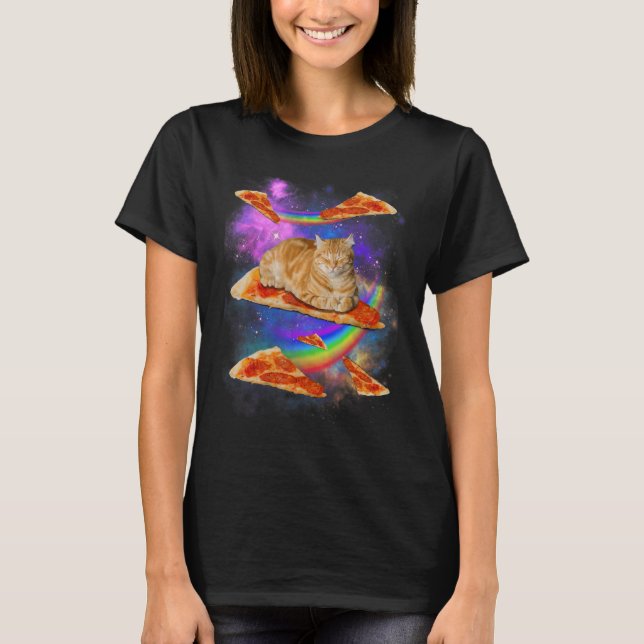 Camiseta Galaxy Cat In Space Cat Riding Pizza (Anverso)