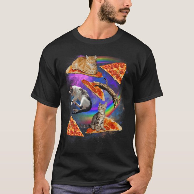 Camiseta Galaxy Cat In Space Cat Riding Pizza 1 (Anverso)