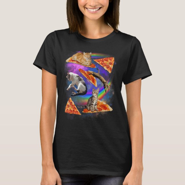 Camiseta Galaxy Cat In Space Cat Riding Pizza 1 (Anverso)