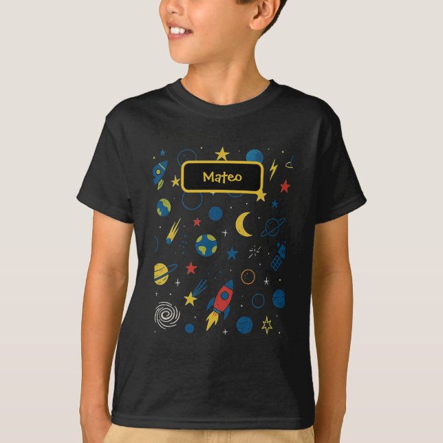 Camiseta Galaxy Design Tshirt with Rocket and Stars for Boy (Anverso)
