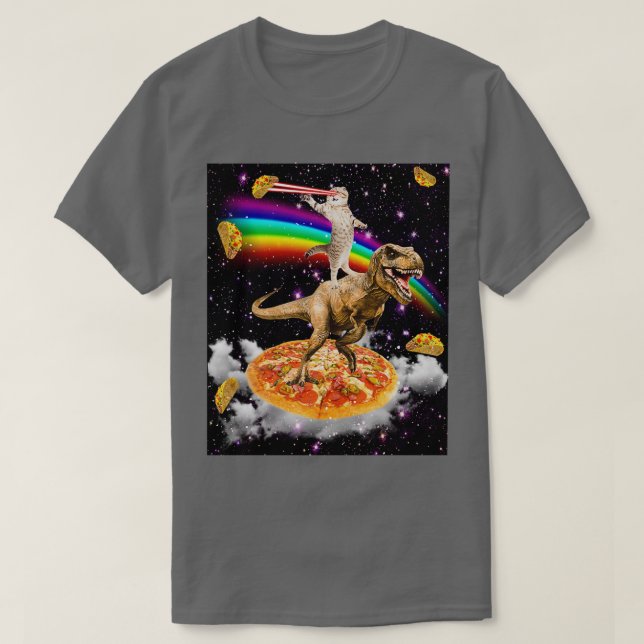 Camiseta Galaxy Laser Eye Cat on Dinosaur on Pizza with Tac (Diseño del anverso)