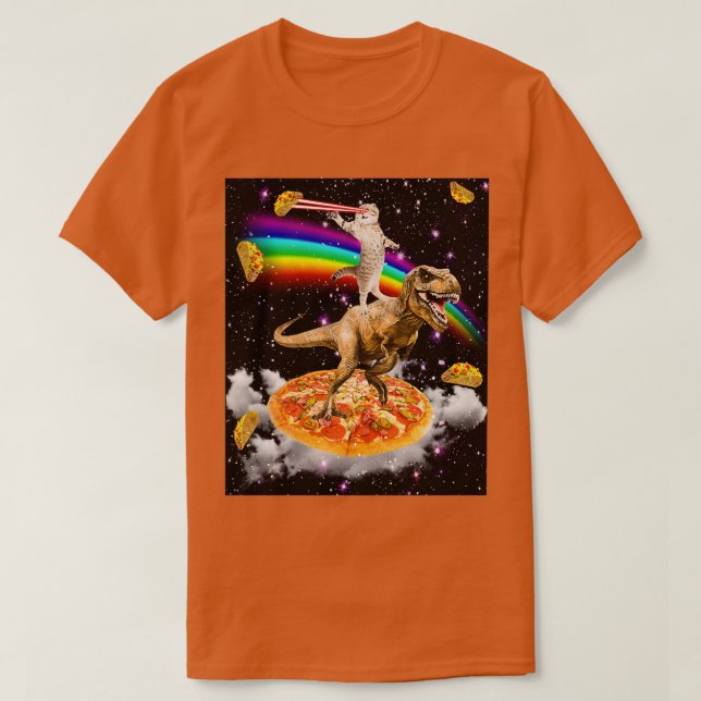 Camiseta Galaxy Laser Eye Cat on Dinosaur on Pizza with Tac (Diseño del anverso)